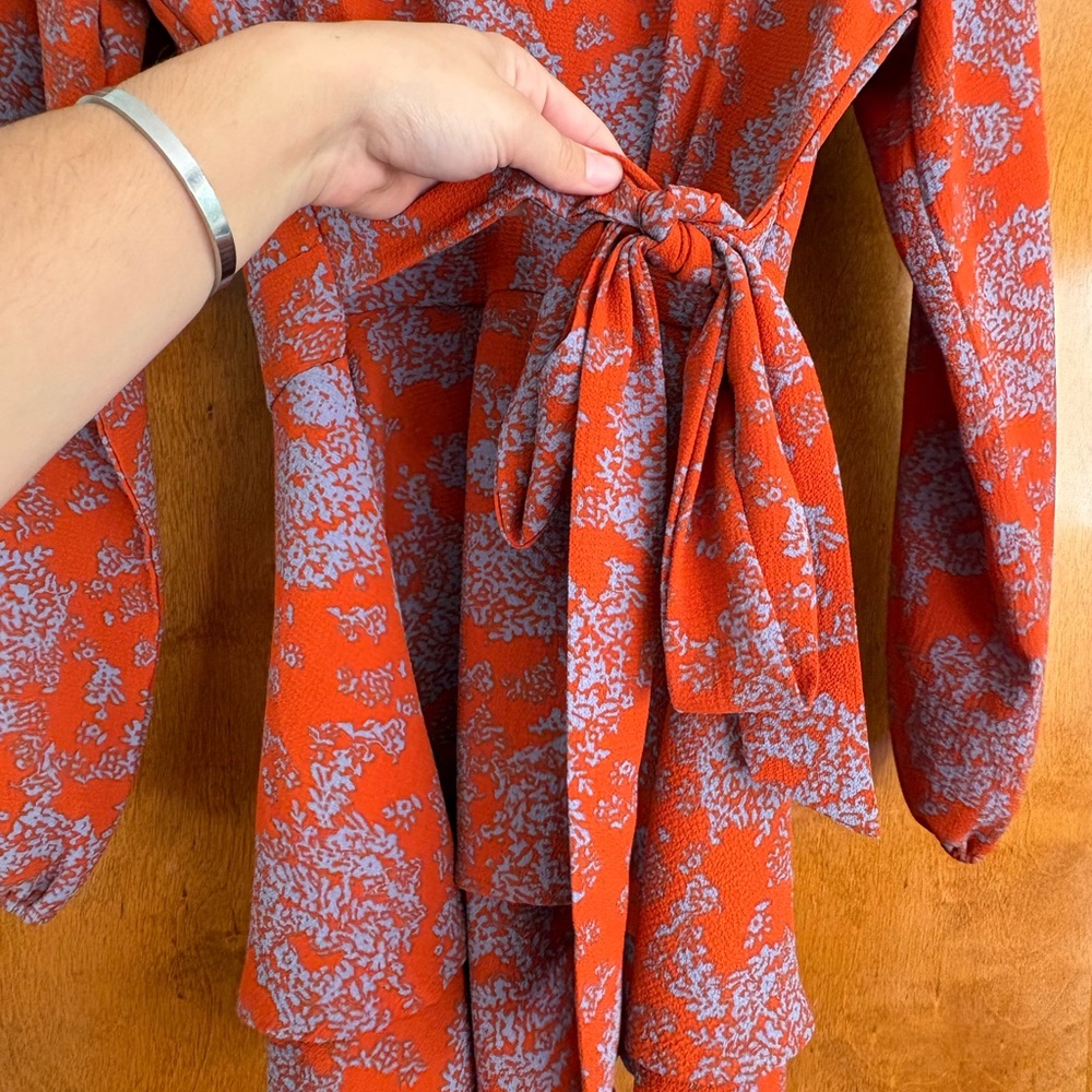 FA Floral Wrap Robe in Red and Gray - Picture 3 of 7